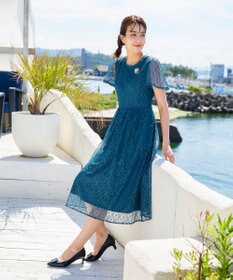 Tiaclasse L 【洗える】フレアスリーブ総レースワンピース