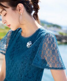 Tiaclasse L 【洗える】フレアスリーブ総レースワンピース