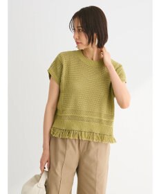 Green Parks 裾フリンジメッシュニットプルオーバー