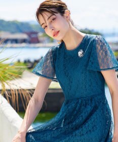 Tiaclasse L 【洗える】フレアスリーブ総レースワンピース