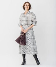 自由区 L 【セット可/洗える】オータムチェック ドロップショルダー ブラウス