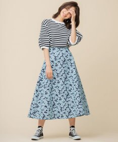組曲 【組曲×setsuko sagittaire】バイカラーフラワープリント フレアスカート