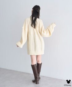 earth music&ecology 【予約】Disney/ポイントミッキーケーブルニット