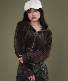 WEGO ベロア2ラインジップパーカー