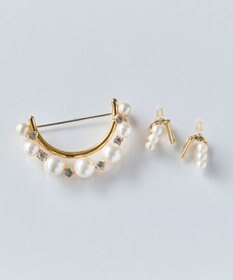 Phoebe <オンワード限定セット>ダブルデコレイトパールライトフィットイヤリング×フォーマルパールビジューハーフブローチ