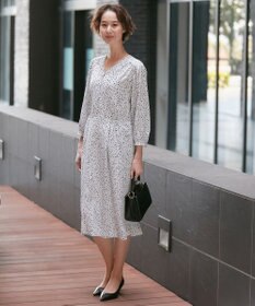 自由区 【XSサイズ～/洗える】フローイングドットプリント ワンピース