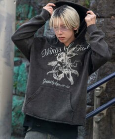 WEGO 【ユニセックス着用ITEM】ヴィンテージグラフィックキーネックプルパーカー