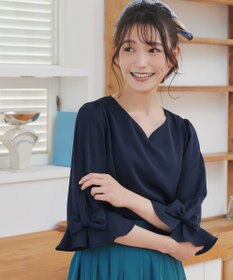 Tiaclasse 【洗える】リボンフレアスリーブブラウス