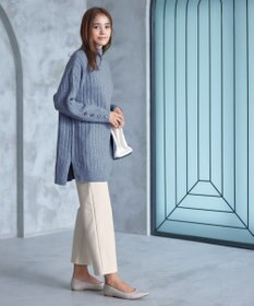 Tiaclasse L 【洗える】袖ボタンメランジニットチュニック