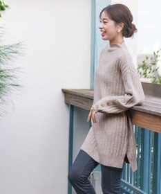 Tiaclasse L 【洗える】袖ボタンメランジニットチュニック