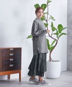 Tiaclasse L 【洗える】袖ボタンメランジニットチュニック