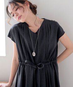 Tiaclasse 【洗える】麻調前開きフレンチワンピース