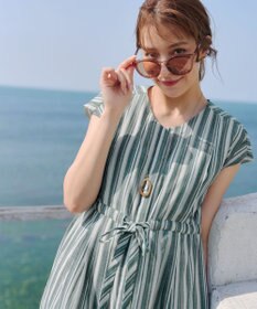 Tiaclasse 【洗える】麻調前開きフレンチワンピース