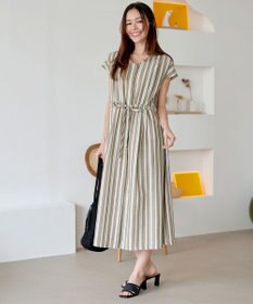 Tiaclasse 【洗える】麻調前開きフレンチワンピース