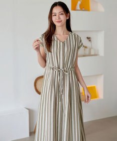 Tiaclasse 【洗える】麻調前開きフレンチワンピース