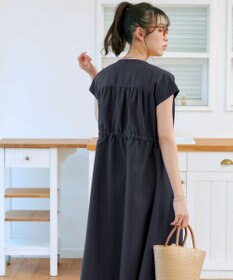 Tiaclasse 【洗える】麻調前開きフレンチワンピース