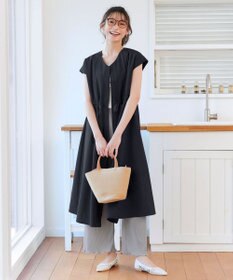 Tiaclasse 【洗える】麻調前開きフレンチワンピース