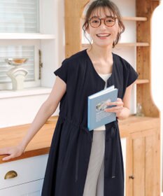 Tiaclasse 【洗える】麻調前開きフレンチワンピース