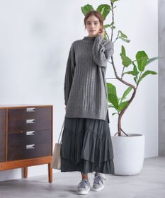 Tiaclasse L 【洗える】袖ボタンメランジニットチュニック