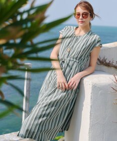 Tiaclasse 【洗える】麻調前開きフレンチワンピース