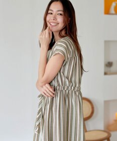 Tiaclasse 【洗える】麻調前開きフレンチワンピース