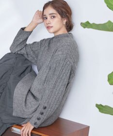 Tiaclasse L 【洗える】袖ボタンメランジニットチュニック