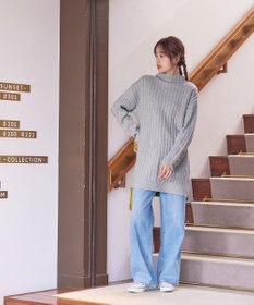 Tiaclasse L 【洗える】袖ボタンメランジニットチュニック