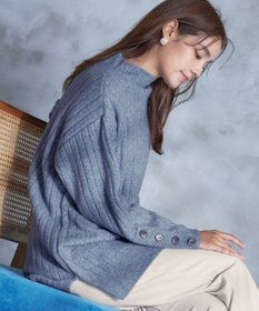 Tiaclasse L 【洗える】袖ボタンメランジニットチュニック