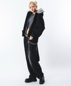 WEGO 【ユニセックス着用ITEM】ファーフードスラッシュデニムブルゾン