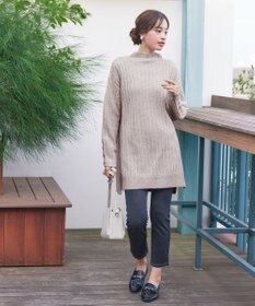 Tiaclasse L 【洗える】袖ボタンメランジニットチュニック