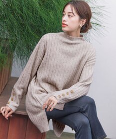 Tiaclasse L 【洗える】袖ボタンメランジニットチュニック