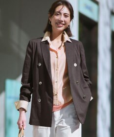 23区 【CanCam掲載】リネンレーヨンストレッチ ダブルジャケット ダークブラウン系