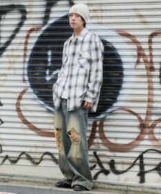 WEGO 【ユニセックス着用ITEM/SMLサイズ展開】オンブレチェックシャツ（LS）