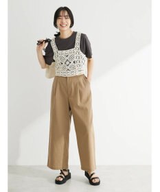 Green Parks 綿麻混タックストレートワイドパンツ
