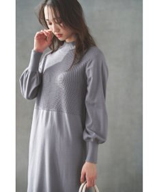 ANY SIS 【洗える】バスケット編み切替えニット ワンピース