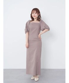 earth music&ecology 配色ステッチパフスリーブワンピース