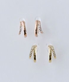 Phoebe 【金属アレルギー対応】【痛くないシリーズ】ストレートシャインクリスタルループフィットイヤリング　シャンパンゴールド