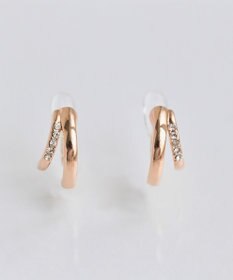 Phoebe 【金属アレルギー対応】【痛くないシリーズ】ストレートシャインクリスタルループフィットイヤリング　シャンパンゴールド