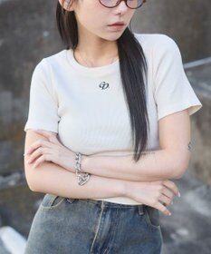 WEGO ヴィンテージウォッシュワンポイントリブT