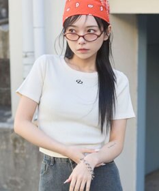 WEGO ヴィンテージウォッシュワンポイントリブT