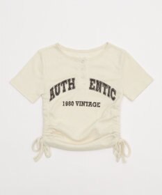 WEGO サイドギャザーヘンリーネックロゴT