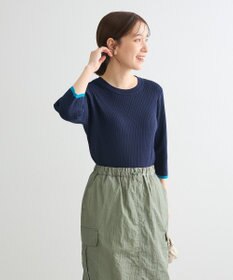 Green Parks ＢＰ　袖口カラーリブ７分袖ニットプルオーバー