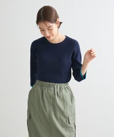 Green Parks ＢＰ　袖口カラーリブ７分袖ニットプルオーバー