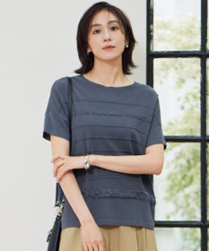 自由区 S 【接触冷感・UVカット・洗える】クレープストレッチボーダー ニット