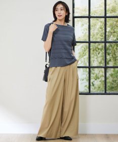 自由区 S 【接触冷感・UVカット・洗える】クレープストレッチボーダー ニット