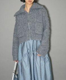 Green Parks フロントジップビックカラーニットブルゾン