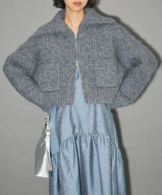 Green Parks フロントジップビックカラーニットブルゾン