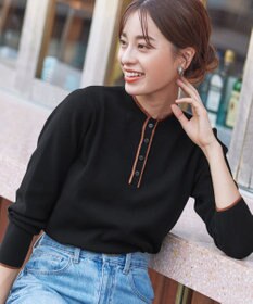 Tiaclasse 【洗える】配色ボタンニットトップス