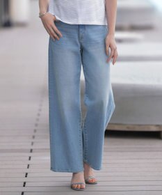 J.PRESS LADIES 【洗える】BASIC STRETCH DENIM ワイド ストレート デニム ブリーチ系