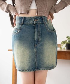 WEGO ヴィンテージウォッシュ台形デニムミニスカート